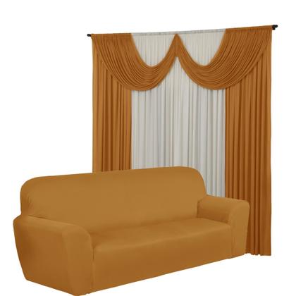 Imagem de Kit Sala Cortina 2 Metros Paris + Capa 4 Lugares Coladinha Spandex