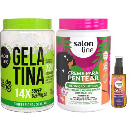 Imagem de Kit Salon Line Gelatina 1kg + Creme De Pentear Definição Intensa 1Kg + Óleo Capilar Super Óleos 42ml