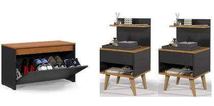 Imagem de Kit Sapateira Charme + 2 Mesas de Cabeceira Sleep