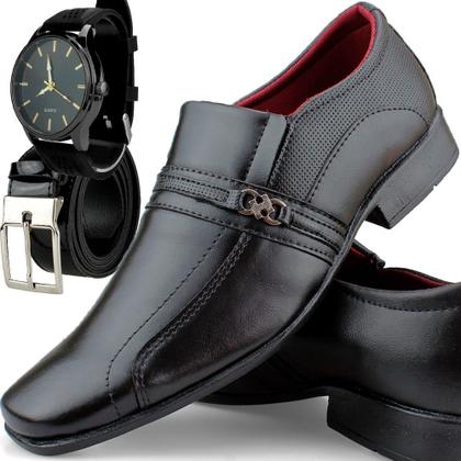 Imagem de Kit Sapato Masculino Social Preto Com Relogio e Cinto