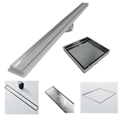 Imagem de Kit Seca Box Linear 5x70 + Ralo 10x10 Inox 2 em 1 Invisível Oculto Base Branca Banheiro