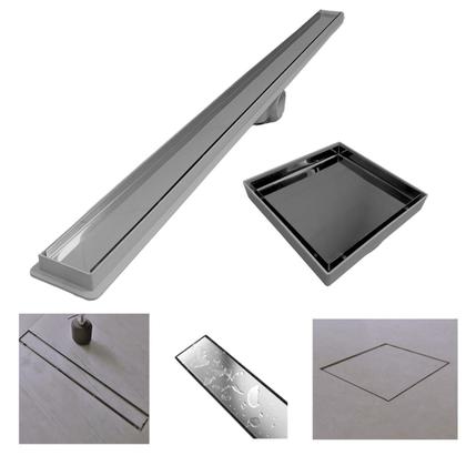 Imagem de Kit Seca Box Linear 5x80 + Ralo 15x15 Inox 2 em 1 Invisível Oculto Base Cinza Banheiro