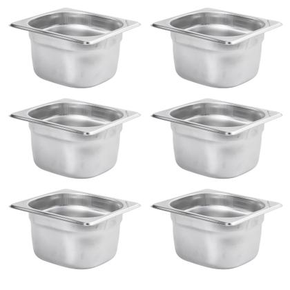Imagem de Kit Seis Cubas Gastronomica Padrão Gn 1/6 100mm Inox sem Alça Com tampa Weck