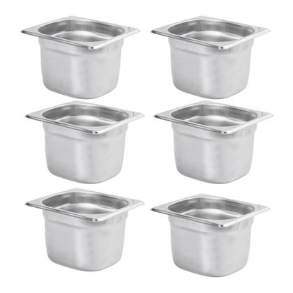 Imagem de Kit Seis Cubas Gastronomica Padrão Gn 1/6 150mm Inox sem Alça Com tampa Weck