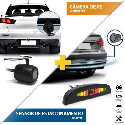 Imagem de Kit Sensor de Ré Cinza + Câmera de Ré Citroen Aircross 2011 2012 2013 2014 2015 Estacionamento Chumbo Grafite