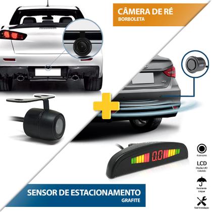 Imagem de Kit Sensor de Ré Cinza + Câmera Traseira Montana 2015 2016 2017 2018 2019 2020 Buzzer Linhas Grade Referência Chumbo Grafite