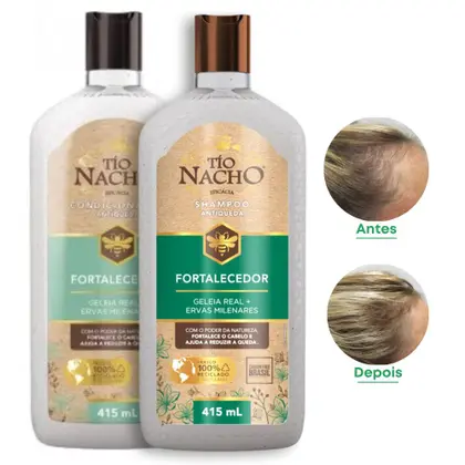 Imagem de Kit Shampoo Fortalecedor Antiqueda Capilar 415ml + Condicionador Fortalecedor 415ml Tio Nacho Queda Cabelo Capilar