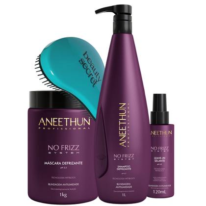 Imagem de Kit Shampoo Máscara Leave-in Aneethun No Frizz Escova Beauty