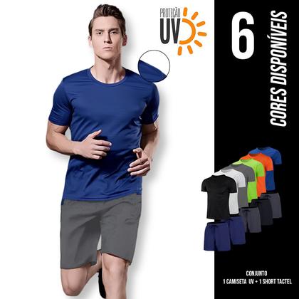 Imagem de Kit Shorts Bermuda Tactel TRAINING + Camiseta Academia Fitness Corrida PROTEÇÃO UV SOLAR 706