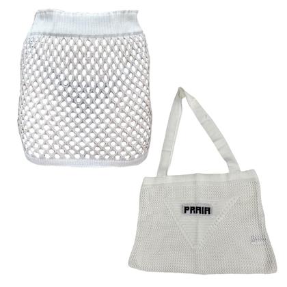 Imagem de Kit Shorts/Saia com Bolsa Feminina Saiada de Praia Tricot Moda Verão