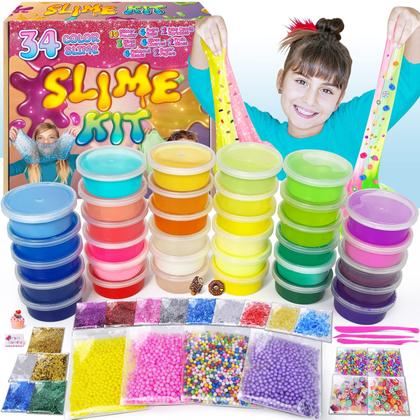 Imagem de Kit Slime ESSENSON 34 copos para meninas e meninos de 6 anos ou mais com complementos