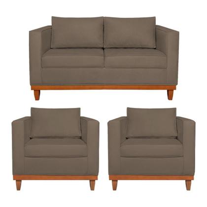 Imagem de Kit Sofá 3 Lugares e 2 Poltronas Europa 180 cm Estilo Conforto e Elegância Suede Marrom - Amarena Móveis