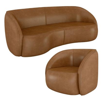 Imagem de Kit Sofá 4 Lugares Eron 240cm Com Poltrona Giratória Angelina M03 material sintético Whisky - Lyam Decor