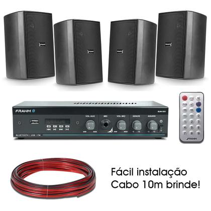 Imagem de Kit Som Ambiente Residencial Frahm Amplificador Slim 800 Bluetooth Usb + 4 caixas PS200 Loja Bar