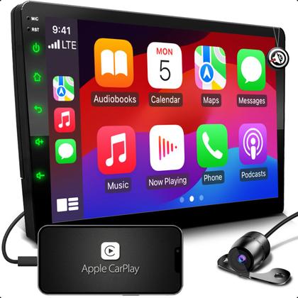 Imagem de Kit Som Carro Central Multimidia Universal 9 Polegadas 2 Din Com Carplay Android Auto Espelhamento Usb Bluetooth + Câmera de ré