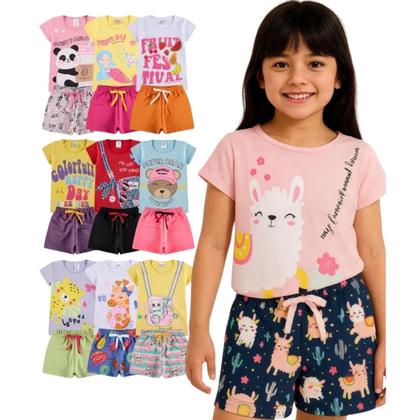 Imagem de Kit Sortido 10 Peças de Roupas Infantil bebê Menina 5 Camisetas 5 Bermudas Kit 5 com Conjuntos Infantil Verão para Menina Bebê dias quentes