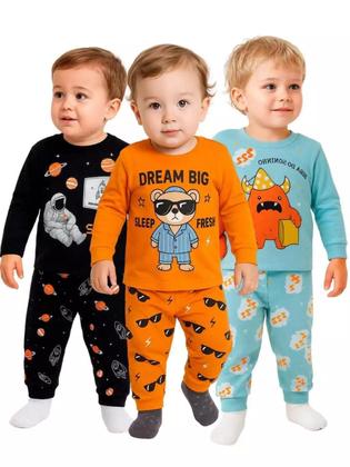 Imagem de Kit Sortido 4 Peças Pijama Comprido Infantil Menino 2 Camisas 2 Calças Kit com 2 Pijamas de Roupa Infantil Menino