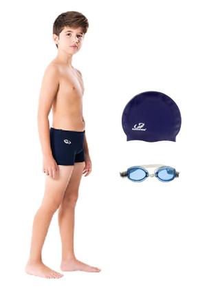 Imagem de Kit Sunga Boxer Helanca Infantil, Óculos Uv e Touca Natação BH03 Hammerhead