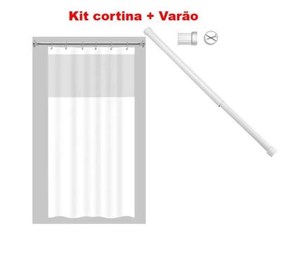 Imagem de Kit Suporte Varão Banheiro 90 até 140 + Cortina Box Branca