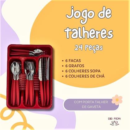 Imagem de Kit Talheres 24 Peças Inox Cabo Plastico Com Organizador