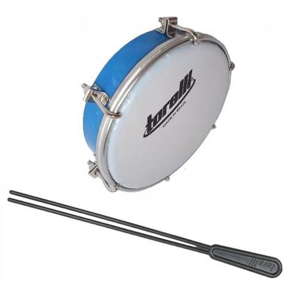 Imagem de Kit Tamborim Pele Leitosa Torelli TT 404 Azul Baqueta Dupla