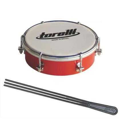 Imagem de Kit Tamborim Pele Leitosa Torelli TT 404 Verm Baqueta Tripla