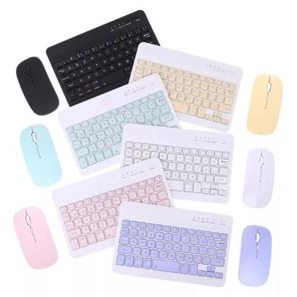 Imagem de Kit Teclado E Mouse Bluetooth Colorido Português Mini