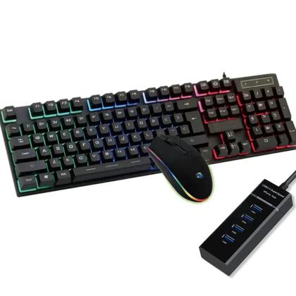 Imagem de Kit teclado e mouse ergonômico LED RGB Com Hub Usb 3.0