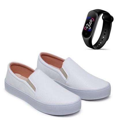 Imagem de Kit Tênis Casual Feminino Macio Legítimo Slip On Iate + Relógio Touch Digital