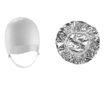 Imagem de Kit Tintura Coloração hidratação Touca Metalizada e Siliconada Mechas Luzes Profissional Dompel - Branco