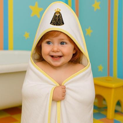 Imagem de Kit Toalha de Banho Bebe Soft C/Capuz + Pano de Boca Babebe Festone Bordada Amarelo