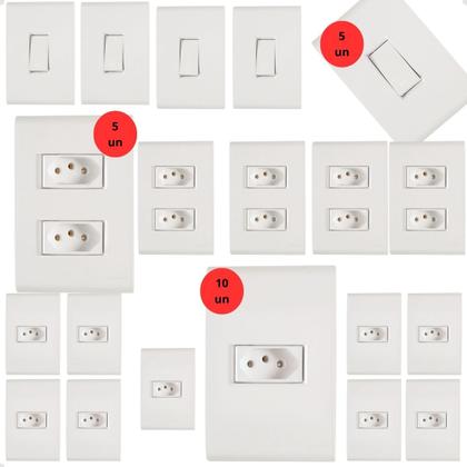 Imagem de Kit Tomada Dupla Simples Interruptor Liz Tramontina Branca