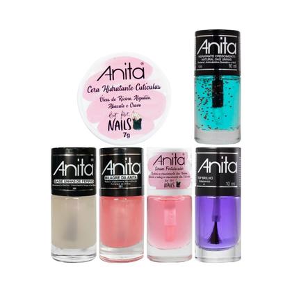 Imagem de Kit Tratamento de Unhas e Cutículas Hidratação Bases e Cera Anita 6 Und
