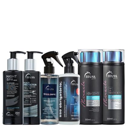 Imagem de Kit Truss Miracle - Shampoo 300ml + Condicionador 300ml + Night Spa 250ml + Hair Protector 250ml + Frizz Zero Spray 260ml + Uso Obrigatório Spray 260ml