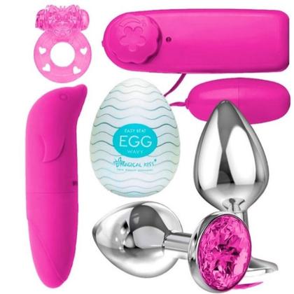 Imagem de Kit Vibrador Ponto G + Egg Masturbador + Anel Peniano + Plug Anal +Bullet Massageador