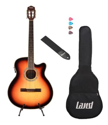 Imagem de Kit Violão Land Eletrico Nylon Sunburst+Capa+Palheta+Correia