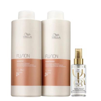 Imagem de Kit Wella Professionals Fusion Shampoo 1 Litro + Condicionador 1 Litro + Oil Reflections Light 100ml