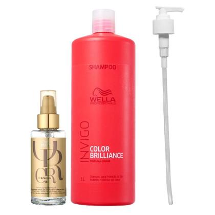 Imagem de Kit Wella Professionals Invigo Color Brilliance Shampoo 1 Litro + Oil Reflections 100ml + Válvula Pump