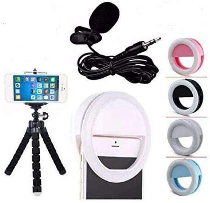 Imagem de Kit Youtuber Microfone De Lapela Para Celular Smartphone + Flash Led Anel Recarregável + Mini Tripé