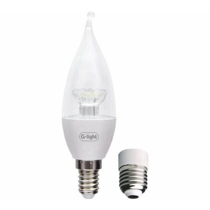 Imagem de Lâmpada Led Vela 4w Bivolt E-14 6500k com Adap. E-27 Bico Torto - G-light