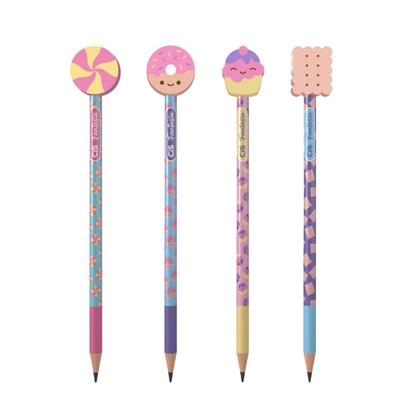 Imagem de Lápis HB CiS Fantasia com Borracha Candy Cor Escrever Escolar Fofo Pastel Grafite Redondo Decorado
