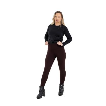 Imagem de Legging Plus Size Marrom Peluciada de inverno Flanelada