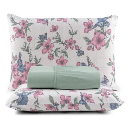 Imagem de Lençol King 3 Peças 100% Algodão com Elástico e Fronha