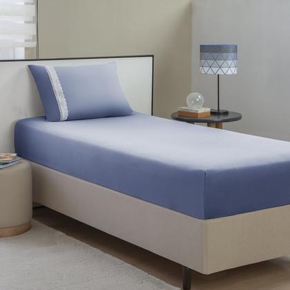 Imagem de Lençol Malha Solteiro Box Liso (Fio 30/1) C/ Elástico + 01 Porta Travesseiro com Zíper e Lese