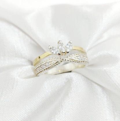 Imagem de Lindo Anel Coroa De Prata 925 Com Apliques De Ouro 14 K E Zircônias