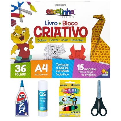 Imagem de Livro Criativo Escolar Dobrar Cortar Colar Desenhar + Kit