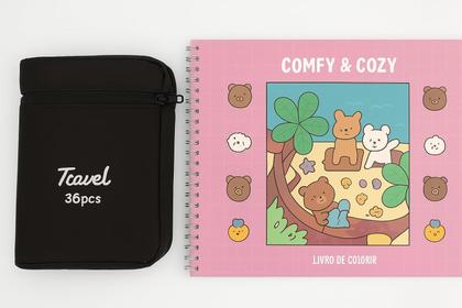 Imagem de Livro de Colorir Grande 35x25cm + Kit 36 Canetas Ponta Dupla  Arte e Diversão