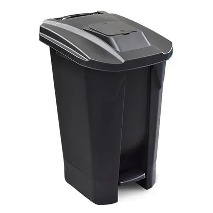 Imagem de Lixeira 120 Litros Preta Com Rodas, Pedal E Tampa Click