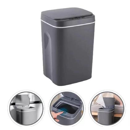 Imagem de Lixeira Automática Cesto Lixo Inteligente 12L Tampa Sensor Movimento Design Moderno Cinza