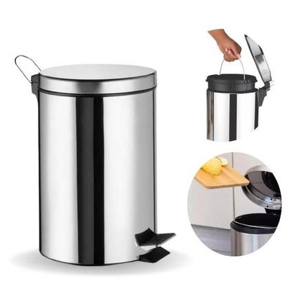 Imagem de Lixeira Lixo Aço Inox 5 Litros Com Cesto Removível E Pedal Banheiro Cozinha Redondo